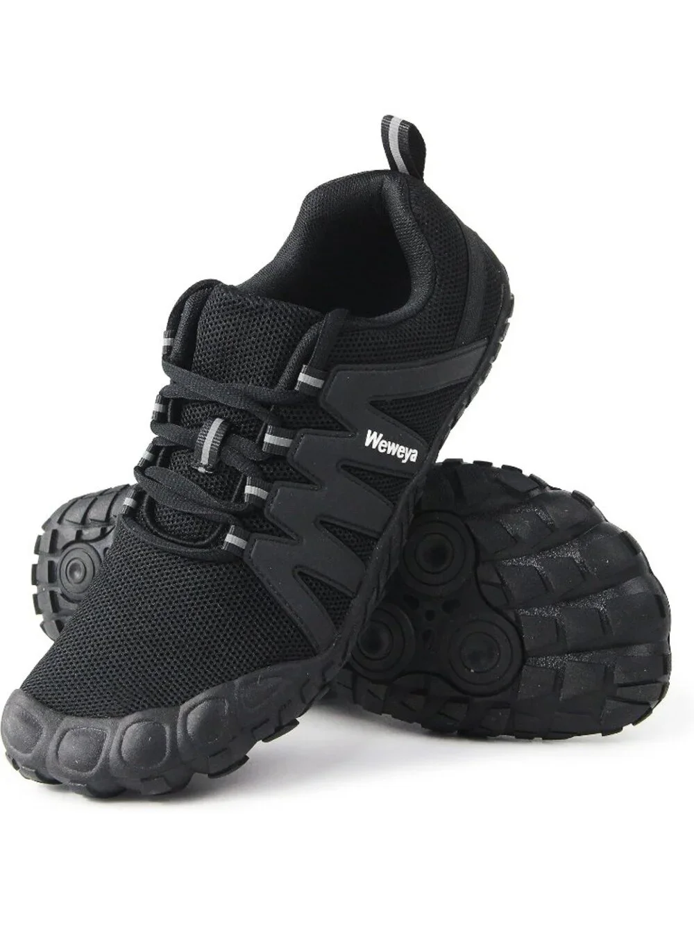 Weweya Men's Black Rubber Minimalist Barefoot Wide Toe Lace Up Athletic Shoes
